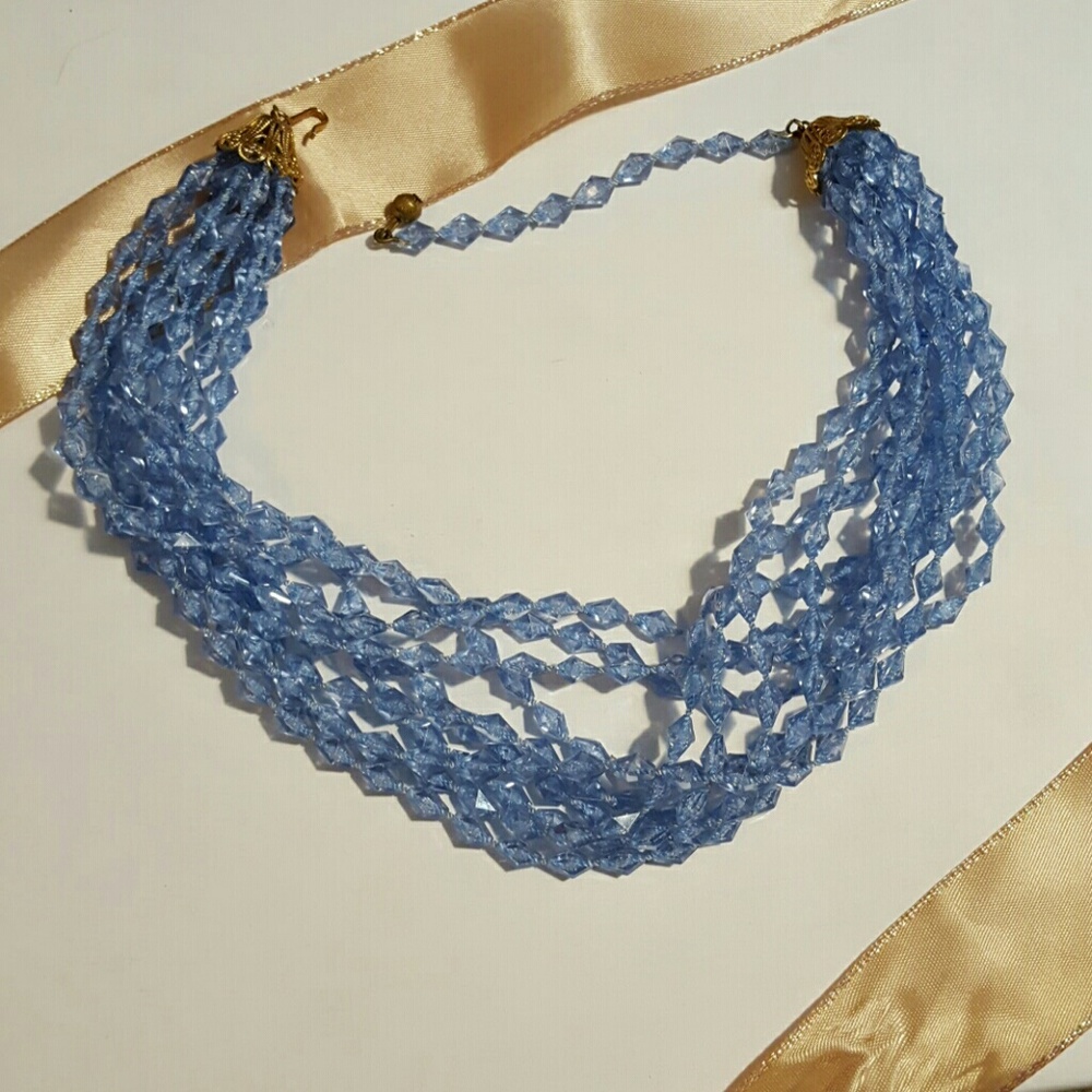 Vintage Blue Diamond Bead Multi-strand Necklace
